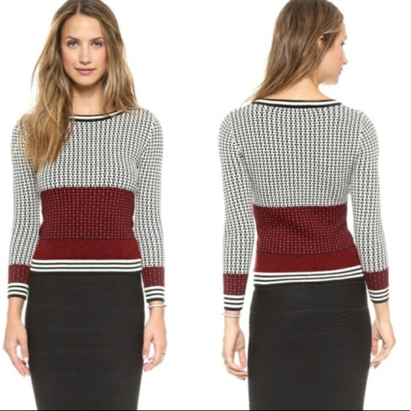 Diane Von Furstenberg Sweaters - DVF Black, Red Geometric Sweater, 100% Merino Wool